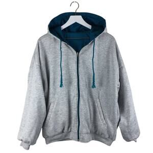 90's Vintage Oversized Gray Teal Reversible Jacket - Women's Size Large